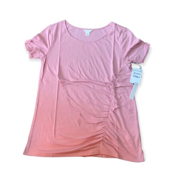 Caslon Ruched Knit Short Sleeve T Shirt Pink Bride Size XXS NWT $39 MSRP - Picture 3 of 4